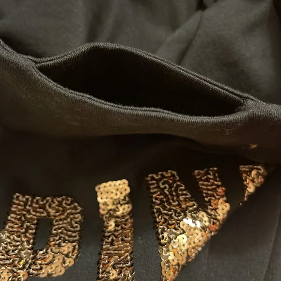 VS Pink Black Leggings with Gold Bling Sequin 'PINK'